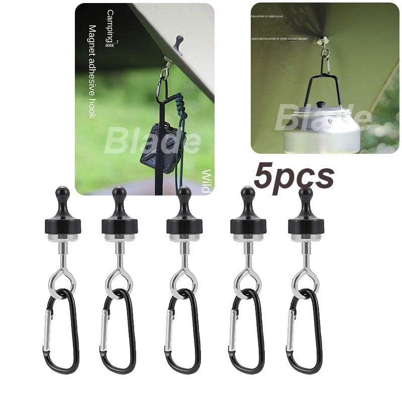 

5PCS Strong Magnetic Hooks Multipurpose Outdoor Tent Camping Light Hook Magnet Bearing Hanger D Type Mountaineering Buckle