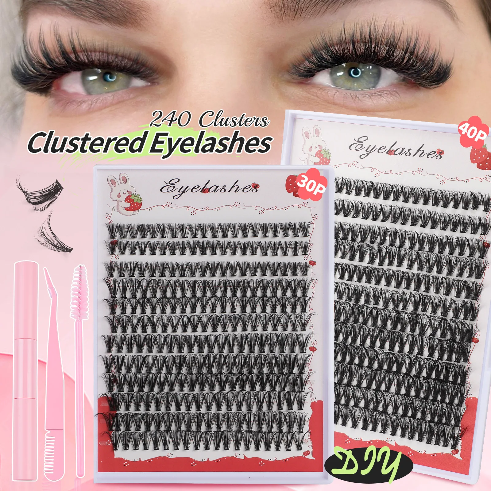 

Single Cluster DIY False Eyelashes 240 Clusters Large Volume Eyelashes Fried Eyelashes with Glue Set Wholesale