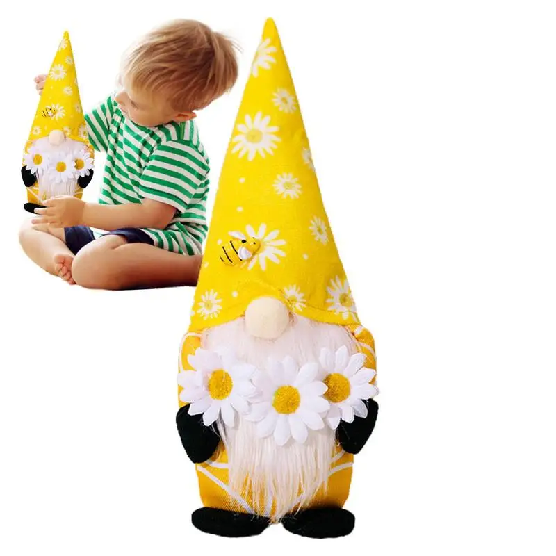 

Bee Gnomes Doll Spring Gnome Decor With Sunflower Elements Wear-Resistant Bee Decoration Gnomes Plush Toy With Wings And