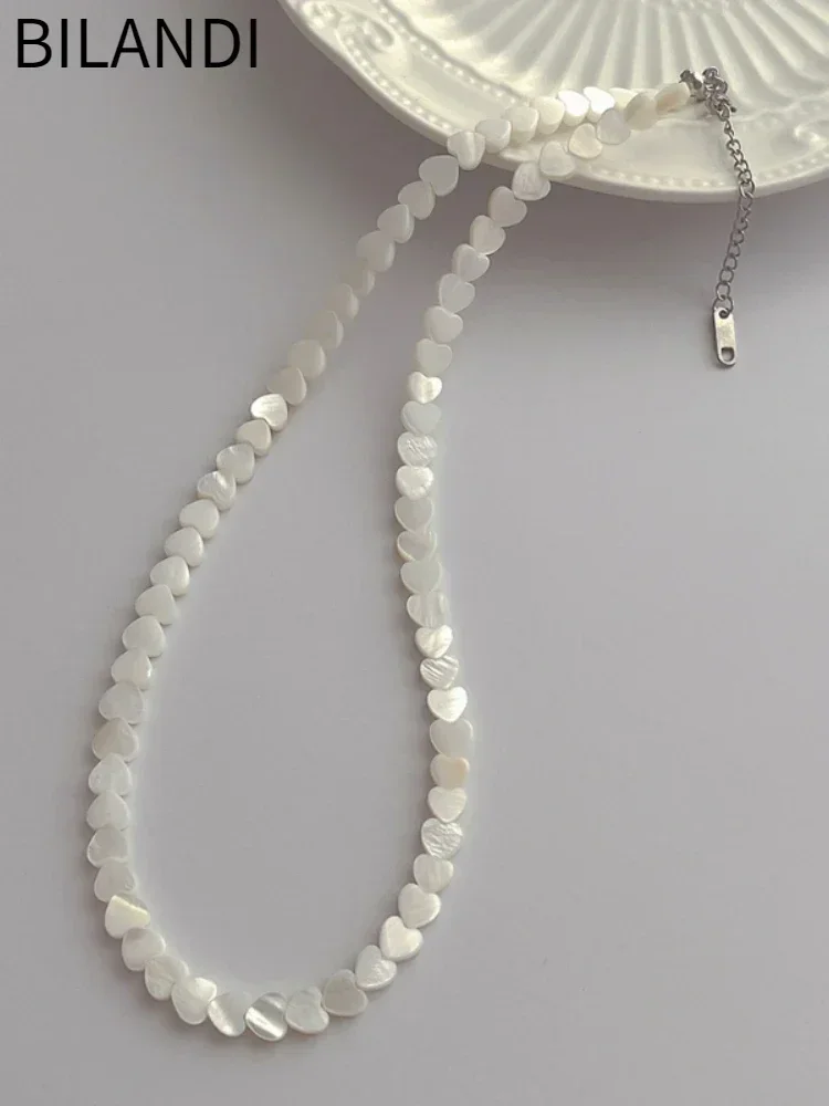 Bilandi ChimJewelry-Collier en forme de cœur pour femme, une couche, coquillage, doux, tempérament coréen, cadeau de convocation, style populaire 1