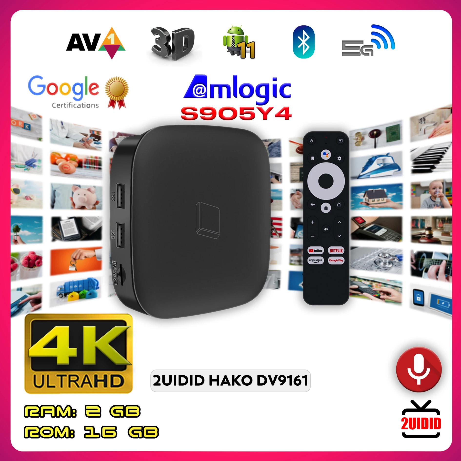 2UIDID Android 11 TV Box Hako Pro Google Certified 2+16GB RAM 4K Netflix HD Streaming Media Player 5G Dual WiFi Set Top Box
2UIDID Android 11 TV Box Hako Pro Google Certified 2+16GB RAM 4K Netflix HD Streaming Media Player 5G Dual WiFi Set Top Box