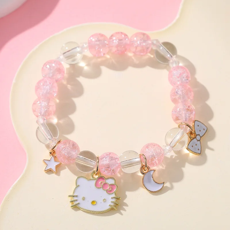 

Kawaii Hello Kitty Crystal Bracelet Sanrio Cinnamon Dog Kulomi Anime Bracelet Gift for Girlfriend Cartoon Couple Hand Ornament