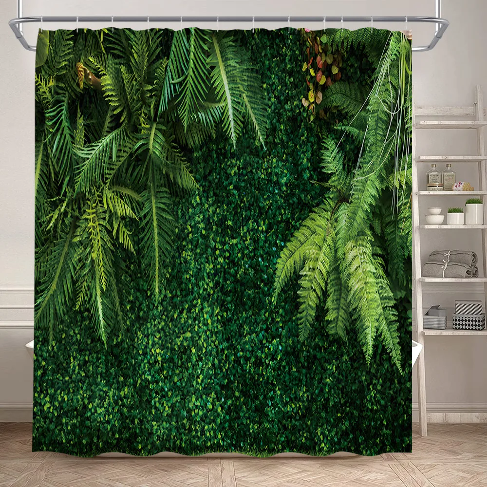 

Tropical Green Leaves Shower Curtains Spring Vine Plant Leaf Garden Wall Polyester Fabric Home Bathroom Curtain Decor with Hooks