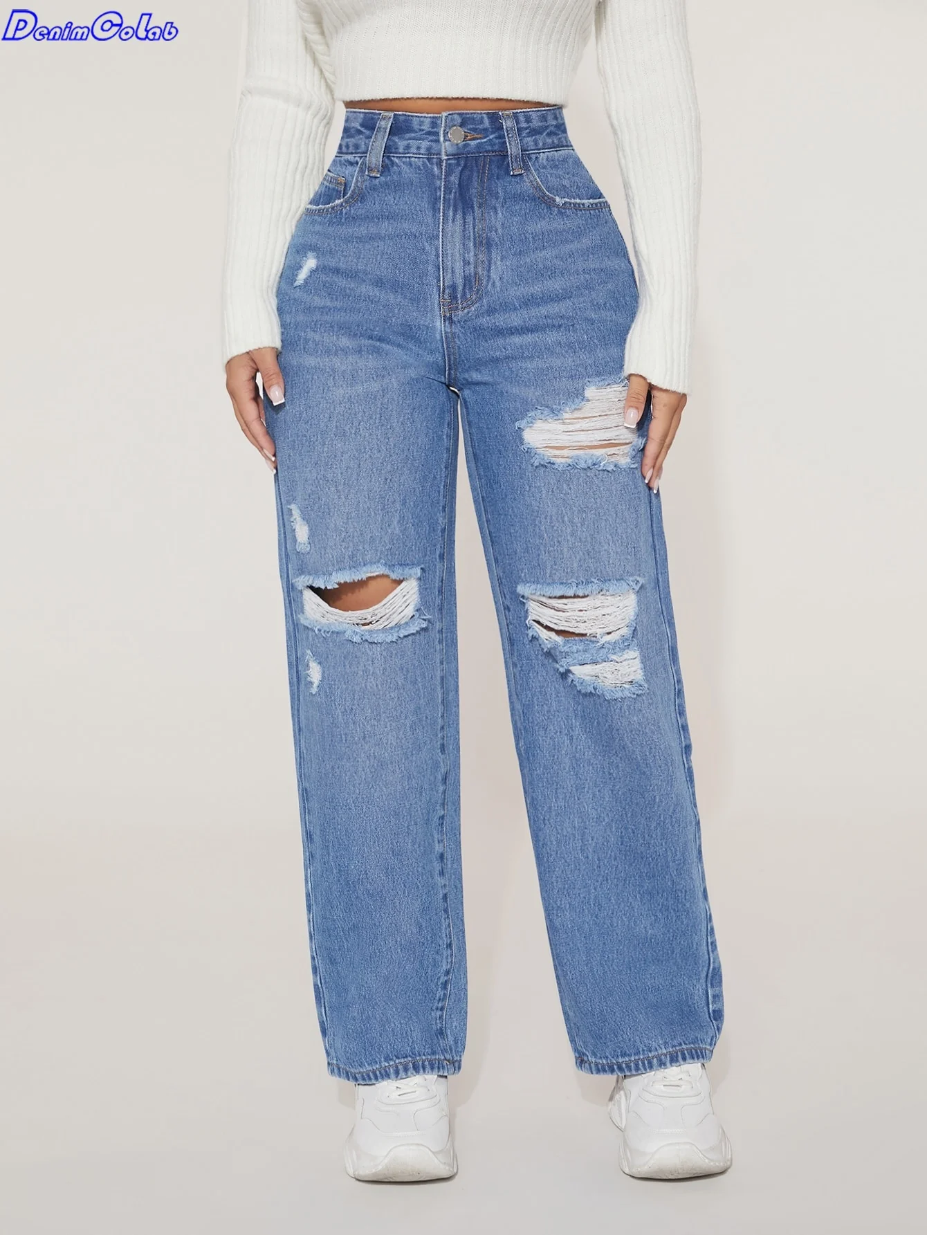 Denimcolab 2023 Fashion Ripped Women's Jeans High Waist Color Blue Holes Straight Pants Ladies Streetwear Loose Denim Trousers 
Denimcolab 2023 Fashion Ripped Women's Jeans High Waist Color Blue Holes Straight Pants Ladies Streetwear Loose Denim Trousers