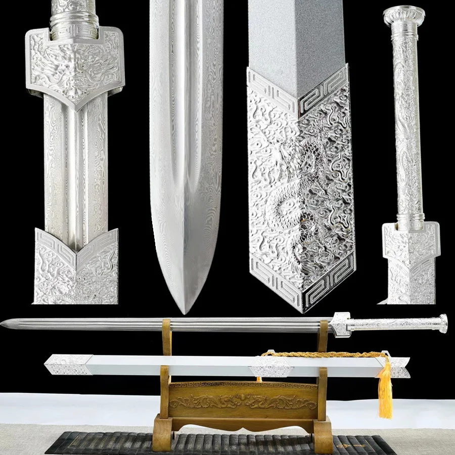 

Очень красивый меч Хань-Цзянь, китайская Дамасская сталь, лезвие, металлическая оболочка, фитинги из сплава, Новинка