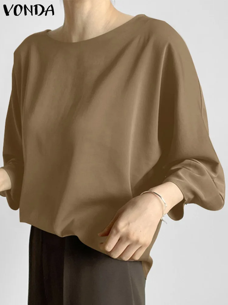 

VONDA 2024 Женская офисная блузка, модная летняя повседневная однотонная свободная туника с рукавом 3/4, винтажные женские блузы