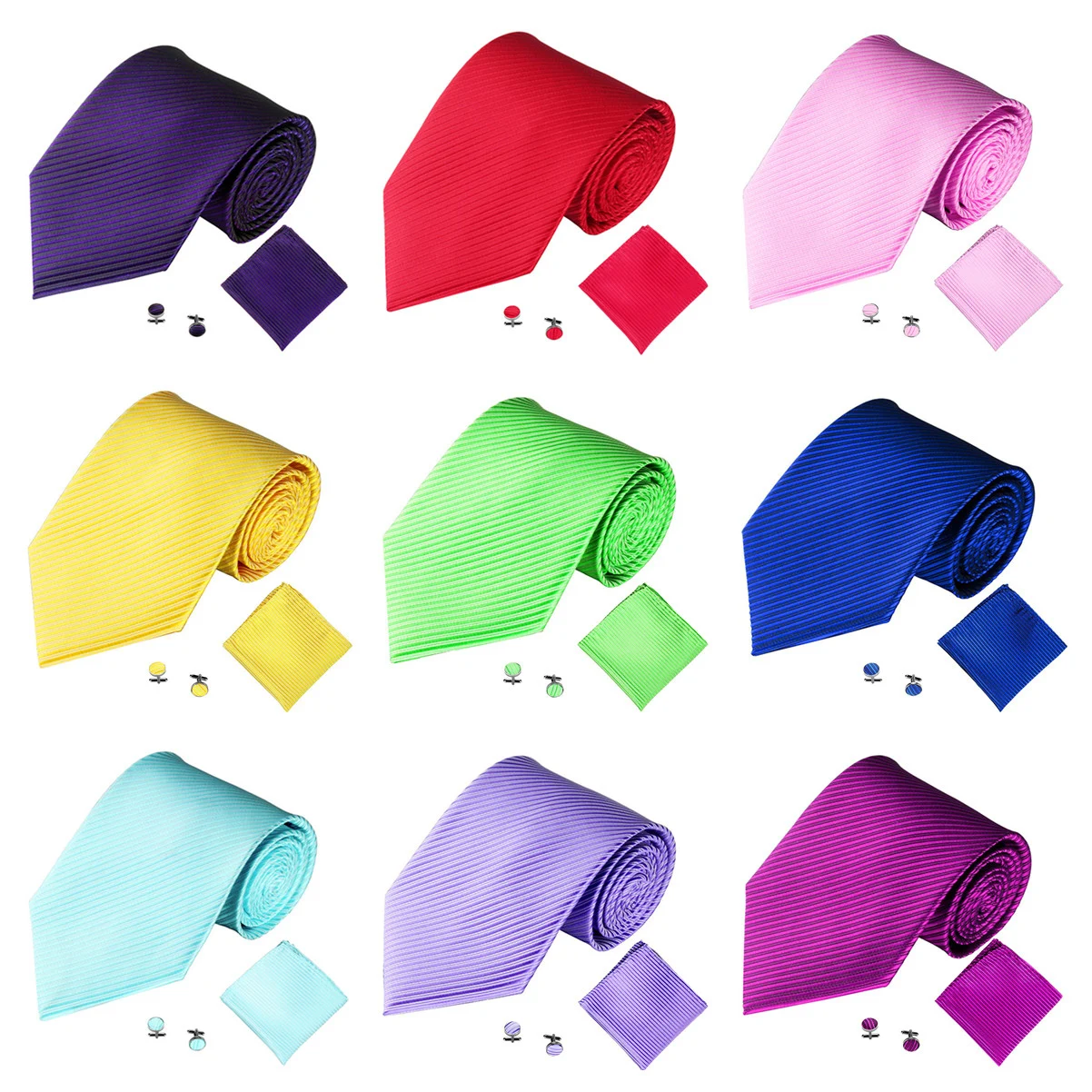 

Набор модных мужских галстуков, свадебные аксессуары, однотонные Полосатые Запонки для мужчин и женщин, галстуки