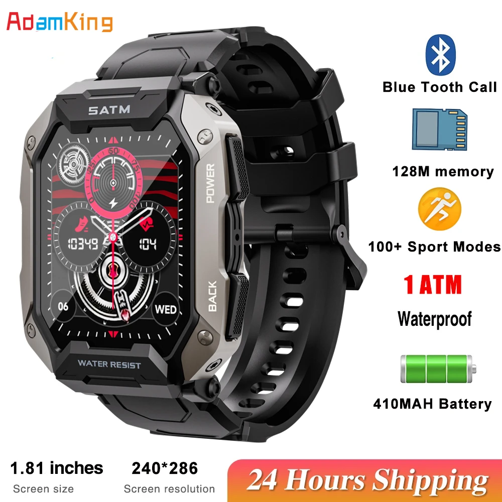 

1.81" Screen 1ATM Waterproof 128M Memory Smart Watches Heart Rate Health Smartwatch Men Blue Tooth Call Outdoor Sports Compass