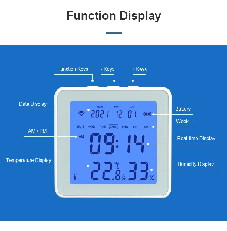 

Zigbee wireless temperature and humidity sensor alarm clock backlight remote monitoring temperature hygrometer