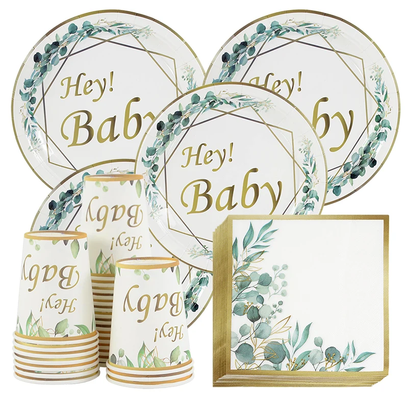 Baby Shower Disposable Tableware Set Green Leaf Bronzing Paper Plate Napkin for Jungle Safari Birthday Gender Reveal Decorations
Baby Shower Disposable Tableware Set Green Leaf Bronzing Paper Plate Napkin for Jungle Safari Birthday Gender Reveal Decorations