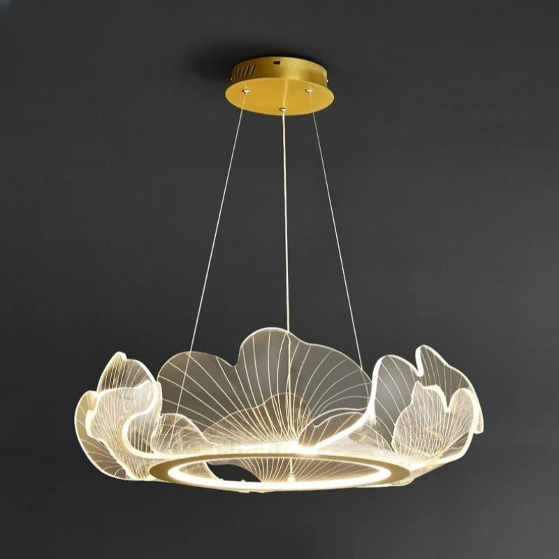 

Modern Simple Highlight Acrylic LED Chandelier Dining Room Bedroom Pendant Light Study Living Room Decor Lotus Leaf Pendant Lamp
