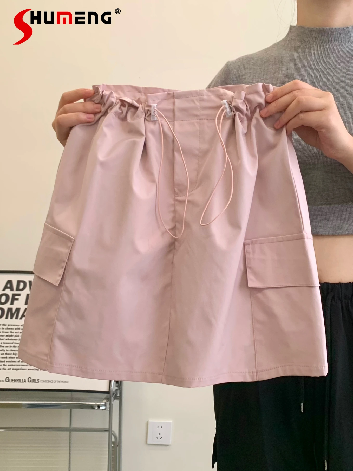 

Summer Dopamine Wear Mechanical Style Hot Girl Pink Skirt American Retro Women's Quick-Drying Workwear High Waist Short Skirt