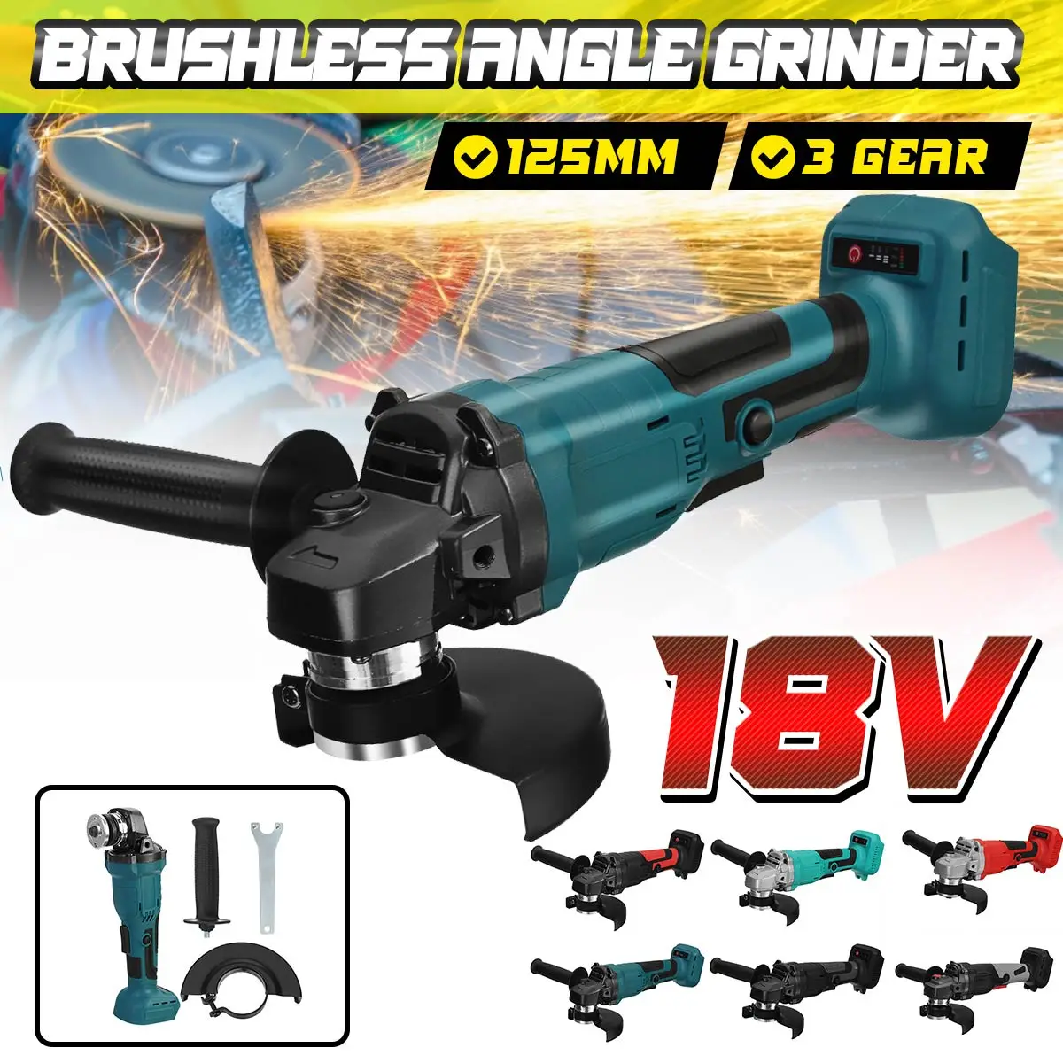 3 Speed 125mm Brushless Electric Angle Grinder Cutting Grinding Machine Polisher Power Tool for Makita 18V Battery
3 Speed 125mm Brushless Electric Angle Grinder Cutting Grinding Machine Polisher Power Tool for Makita 18V Battery