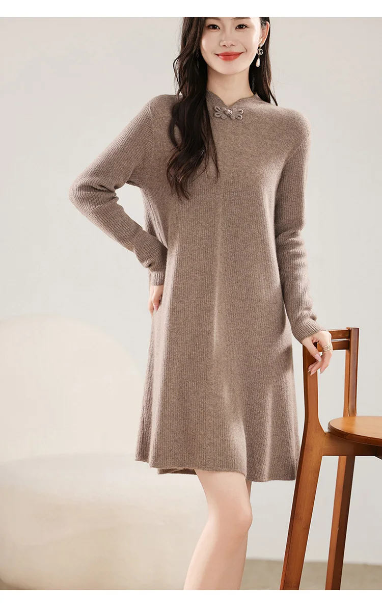 فستان نسائي طويل محبوك ، صوف ميرينو ، فستان تنحيف ، الأكثر مبيعًا في الشتاء والخريف ، جديد فستان نسائي طويل محبوك ، صوف ميرينو ، فستان تنحيف ، الأكثر مبيعًا في الشتاء والخريف ، جديد