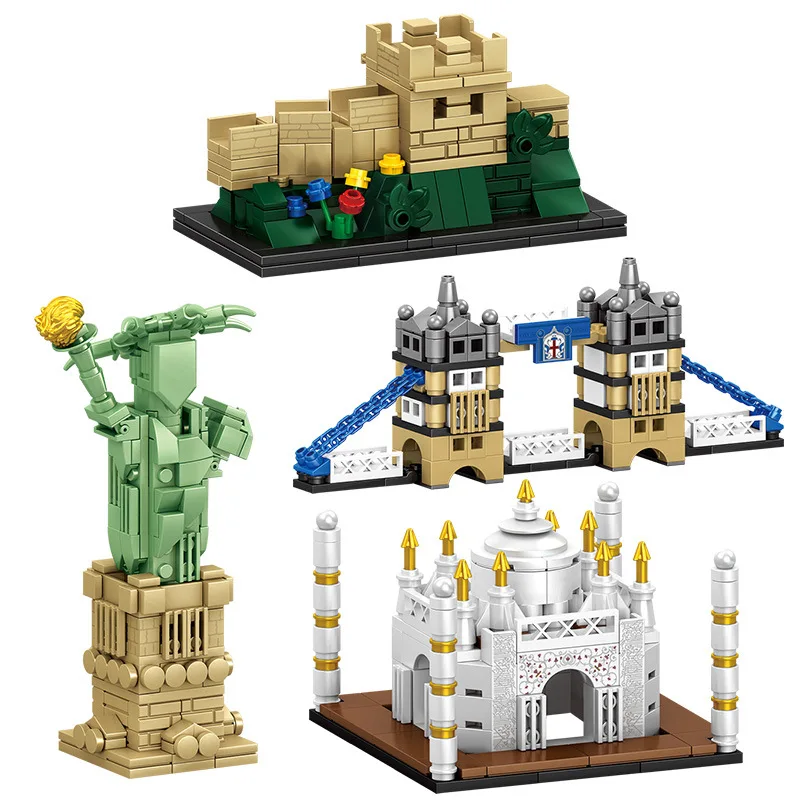

World Famous Architecture Statue of Liberty London Bridge Taj Mahal Micro Classic Model Building Blocks Brick Kids Toys Gifts
