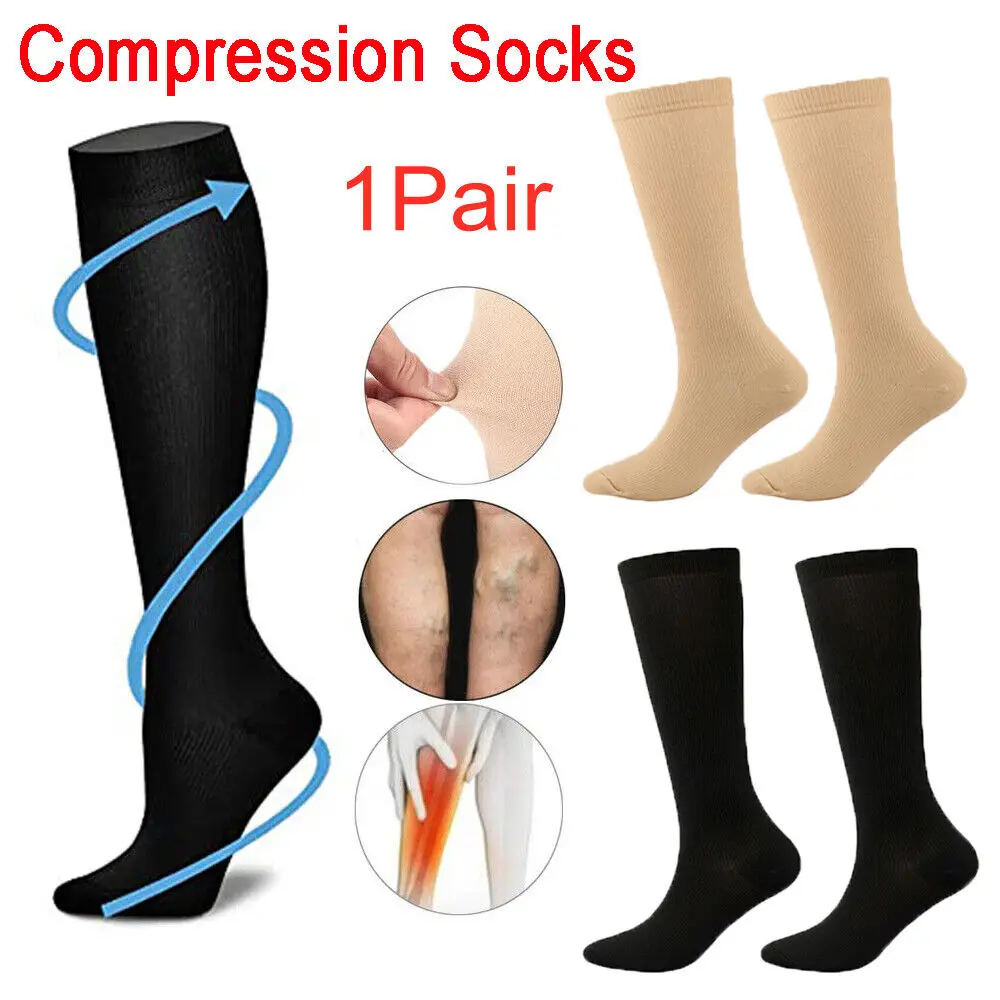 

Compression Socks Solid Color Men Women Running Socks Varicose Vein Knee High Leg Support Stretch Pressure Circulation Stocking