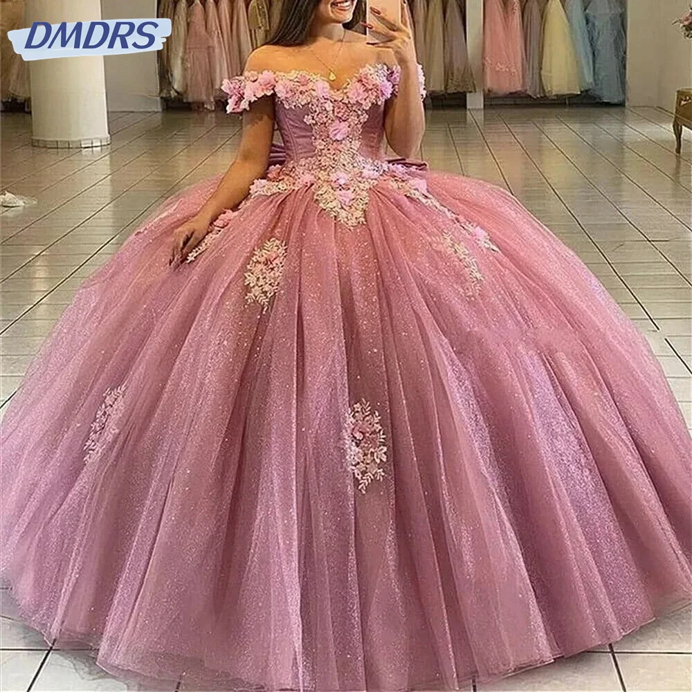 

Elegant Princess Ball Gown Charming Quinceanera Dress Romantic 3D Flowers Applique Lace With Cape Sweet 16 Dress Vestido De