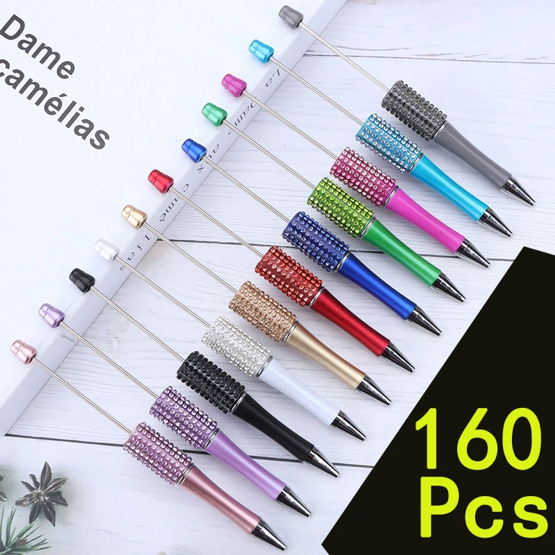 

160pcs Handmade Beaded DIY Ballpoint Pen Luxury Diamond Beadable Pens Cute School Office Supplies Stationery Wholesale Pens