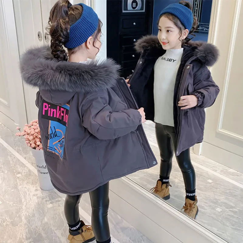 

Girls Kids Down Coat Jacket Overcoat Cotton 2022 Cartoon Warm Plus Thicken Winter Sports Teenager Children's Clothing