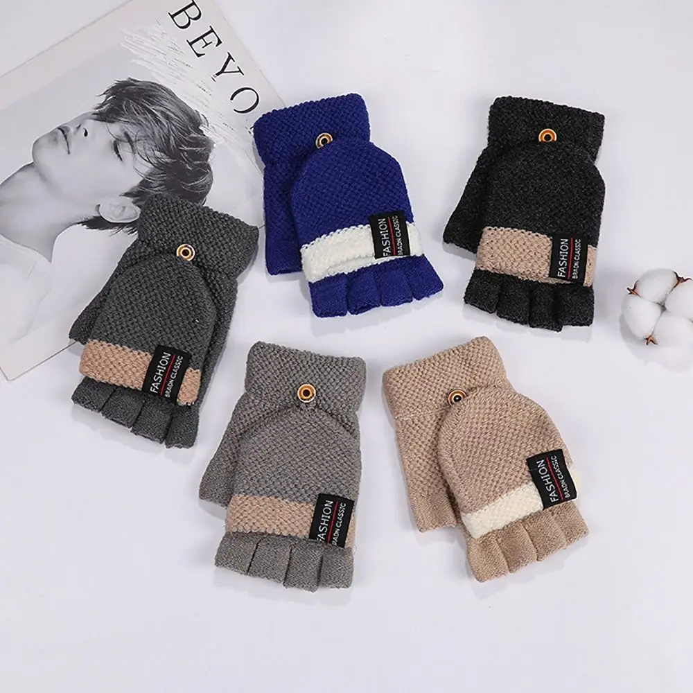 

1Pair Imitation Cashmere Flip Mittens Unisex Thicken Winter Warm Fingerless Gloves Men Women Knitted Half Finger Gloves