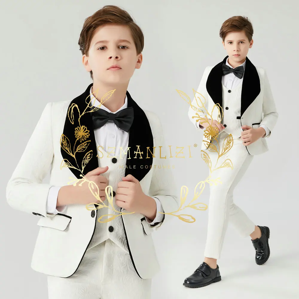 Модные костюмы для мальчиков, официальный костюм для мальчиков, Белый Жаккардовый костюм для мальчиков, официальный костюм с цветочным принтом, детский Свадебный костюм, смокинги 
Модные костюмы для мальчиков, официальный костюм для мальчиков, Белый Жаккардовый костюм для мальчиков, официальный костюм с цветочным принтом, детский Свадебный костюм, смокинги