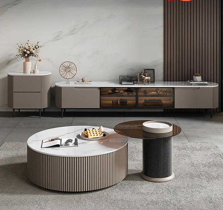 Rock panel coffee table and TV cabinet combination, simple modern and minimalist living room, small household layout
Rock panel coffee table and TV cabinet combination, simple modern and minimalist living room, small household layout