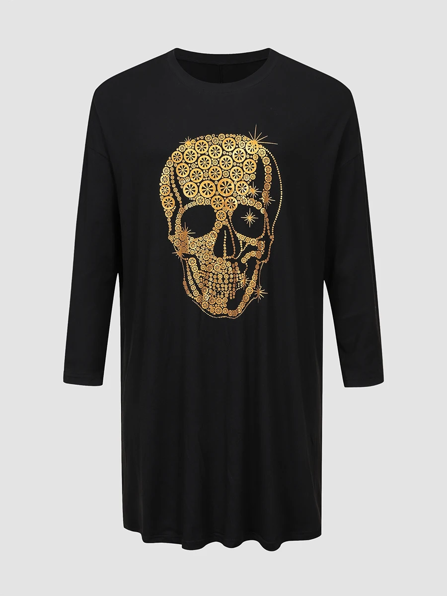 Finjani Plus Size Women's Dresses Gold Skull Print Women Dress 2023 Summer New Black Dress 
Finjani Plus Size Women's Dresses Gold Skull Print Women Dress 2023 Summer New Black Dress