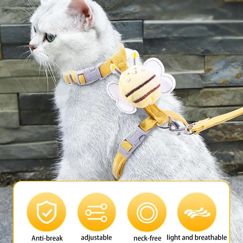

Cat Harness Adjustable Chest Strap Collar Leash Escape Proof Necklace Polyester Kitten Harness Walking Small Pet Animal Kittyy