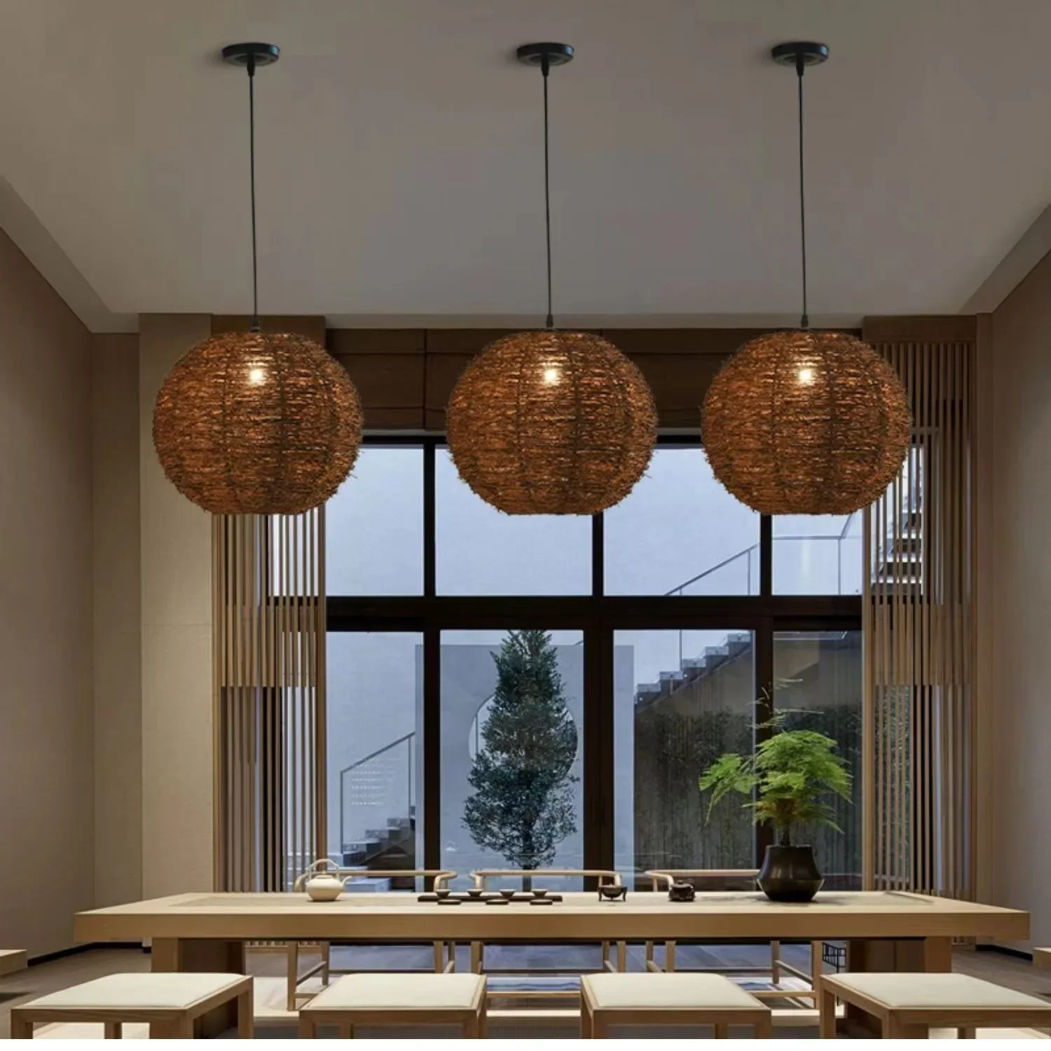 

Tengbian chandelier creative restaurant, hot pot restaurant, bar counter, Zen tea room, homestay, artistic woven lampshade