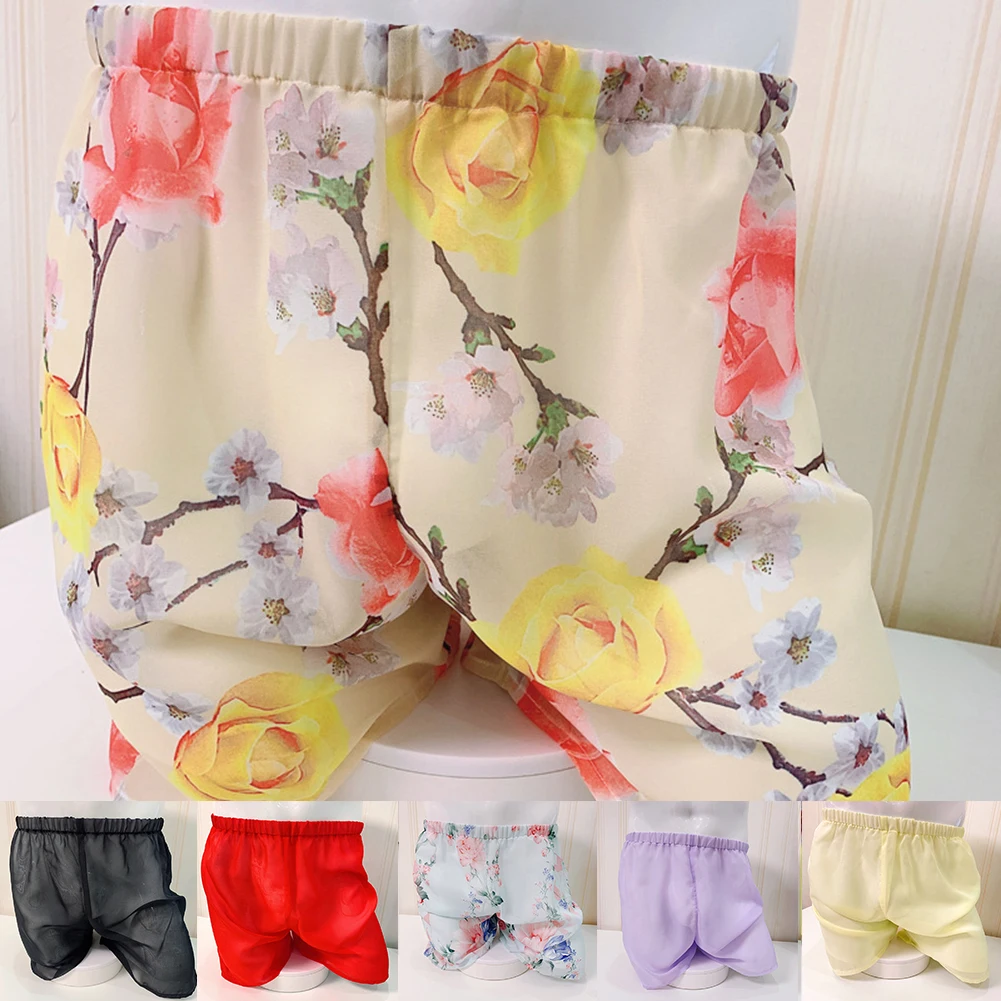 

Sexy Sweet Men See-Through Floral Print Boyshort Silky Loose Boxer Briefs Pouch Underwear Male Shorts Trunks Underpants