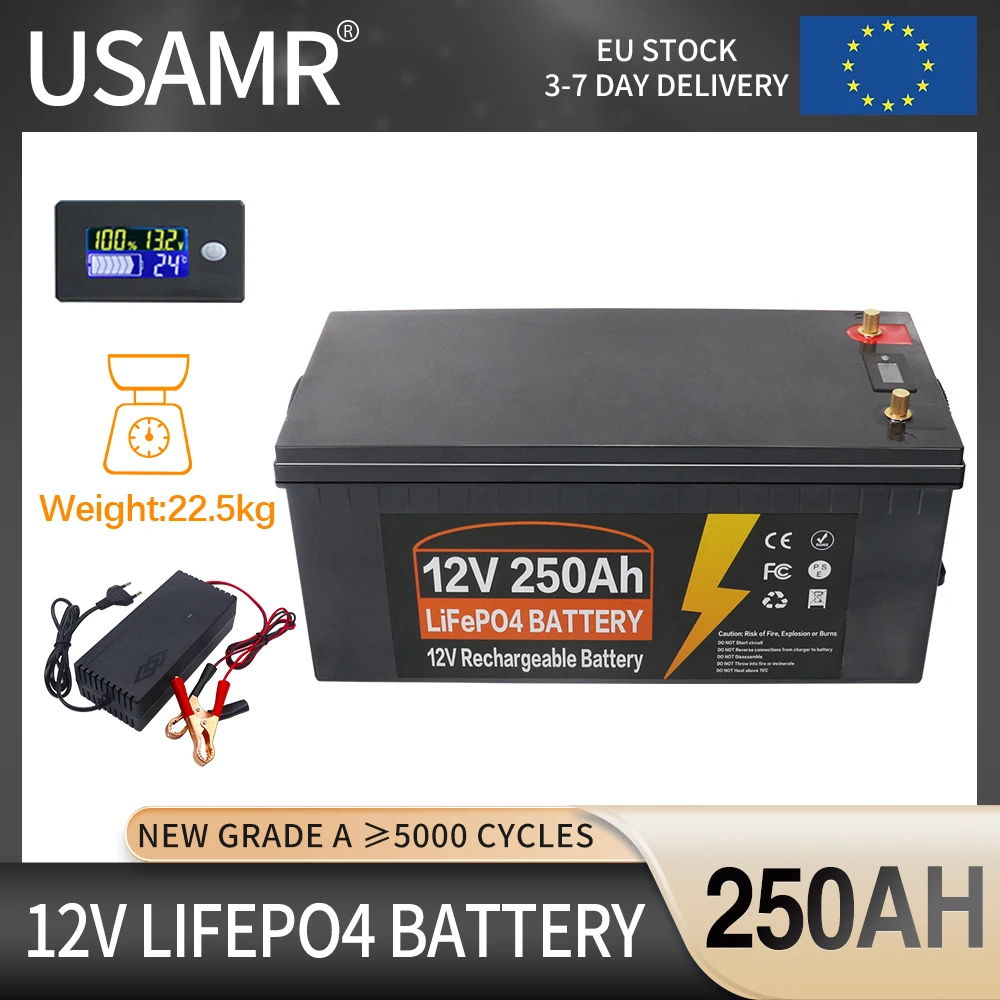 

Литий-железо-фосфатный Аккумулятор Lifepo4 12 в 5000 Ач, Встроенный BMS циклов для домов на колесах, камер, гольф-камер, Солнечный аккумулятор + зарядное устройство