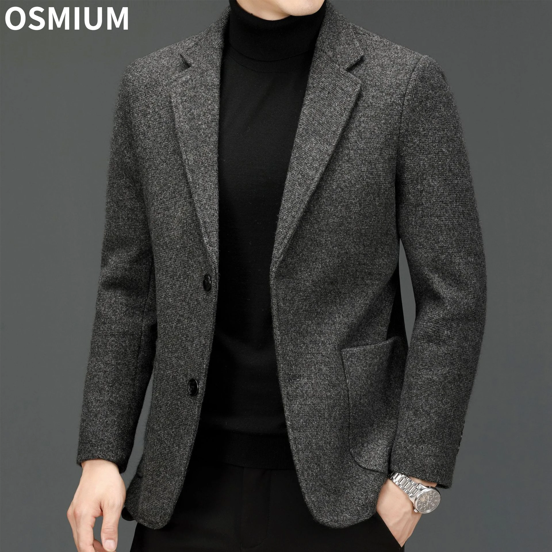 

Men Winter Grey Woolen Coat Casual Business Button Up Oversized Blend Coats Male Wool Jackets Office Wear Overcoat Male Xxxxl