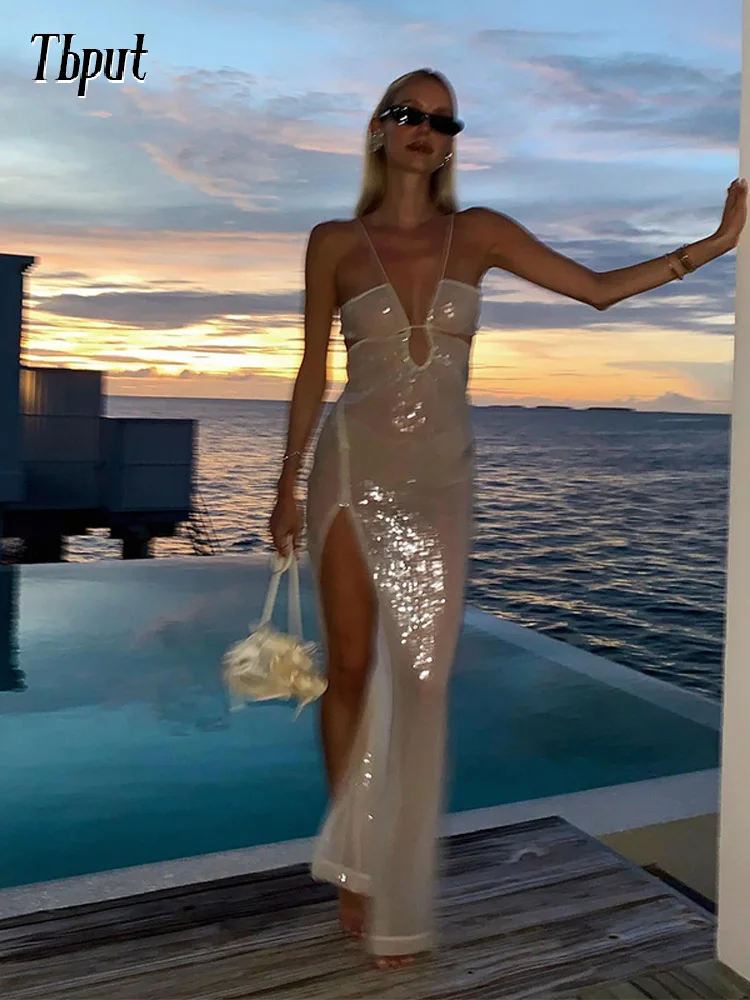 Shiny Sequined Hollow Out Backless Strap Maxi Dress Women Spring V Neck Sleeveless Split Prom Robe Female Evening Party Vestido
Shiny Sequined Hollow Out Backless Strap Maxi Dress Women Spring V Neck Sleeveless Split Prom Robe Female Evening Party Vestido