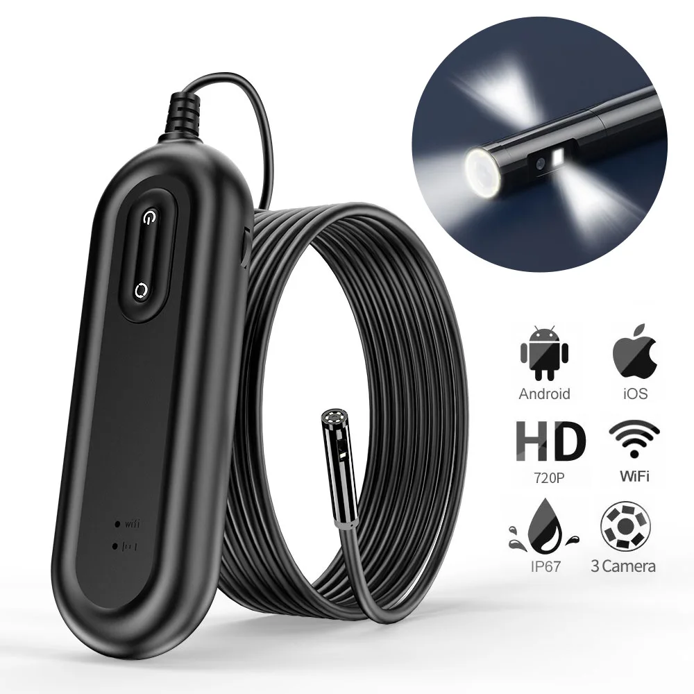 

8MM Triple-Lens 2MP 1080P 3x Zoom WIFI Endoscope 3 Camera Inspection CMOS Borescope Digital Microscope For PCB Repairing Check