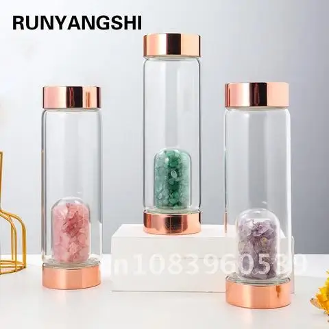 Gemstone Healing Glass Elixir Drink Bottle Gift Natural Crystal Rose Gold Glass Water Bottle Amethyst Rose Quartz Gravel
Gemstone Healing Glass Elixir Drink Bottle Gift Natural Crystal Rose Gold Glass Water Bottle Amethyst Rose Quartz Gravel