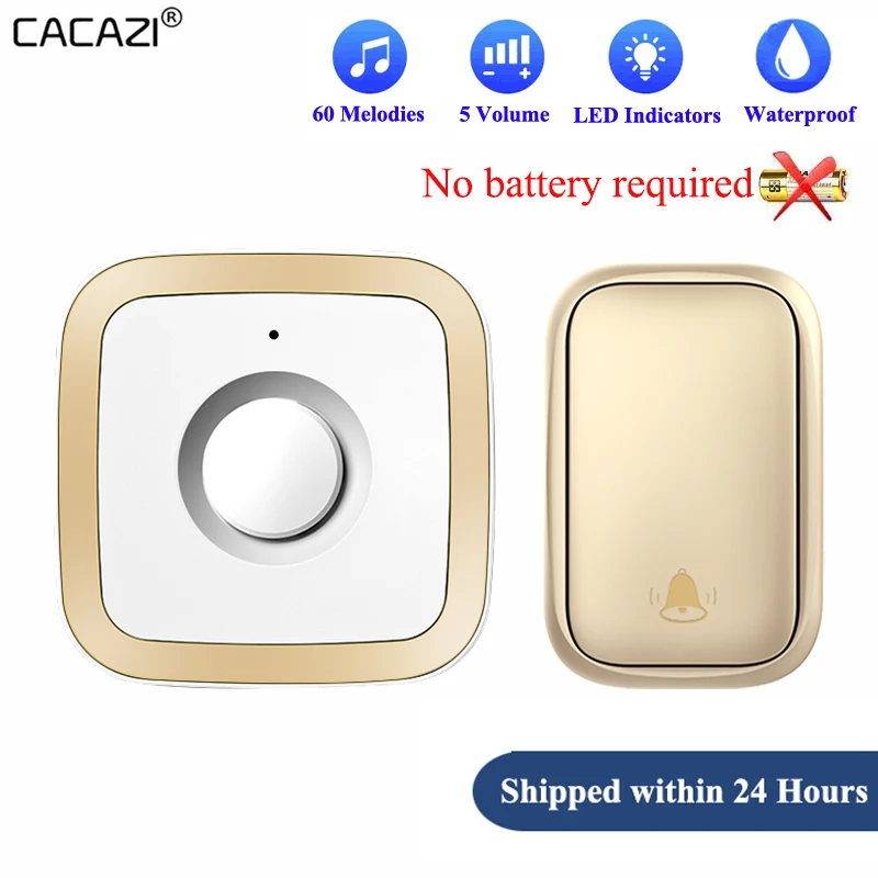 CACAZI Newest Home Wireless Doorbell 60 Songs 110DB 150M Waterproof Remote Smart Calling Bell with US EU UK Plug (Gold&White)
CACAZI Newest Home Wireless Doorbell 60 Songs 110DB 150M Waterproof Remote Smart Calling Bell with US EU UK Plug (Gold&White)
