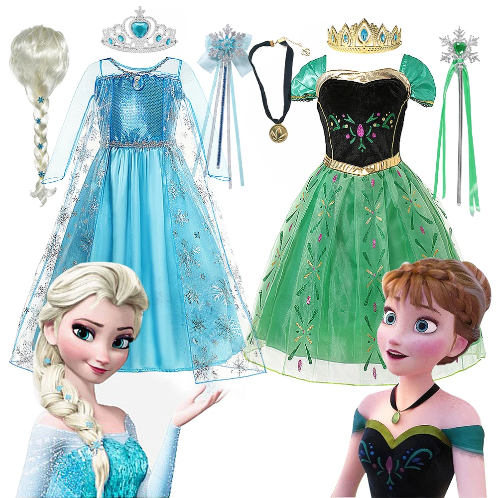 

Disney Princess Girl Costume Dress Frozen Elsa Anna Fancy Carnival Cosplay Vestidos Birthday Party Gowns Outfit Summer Children