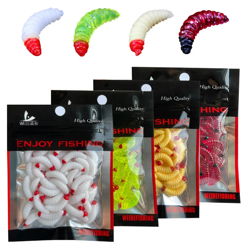 

50PCS/Bag 2cm 0.3g Bread Worm Silicone Artificial Baits Maggot Grub Soft Fishing Lure Hooks Smell Worms Glow Shrimps Fish Lures