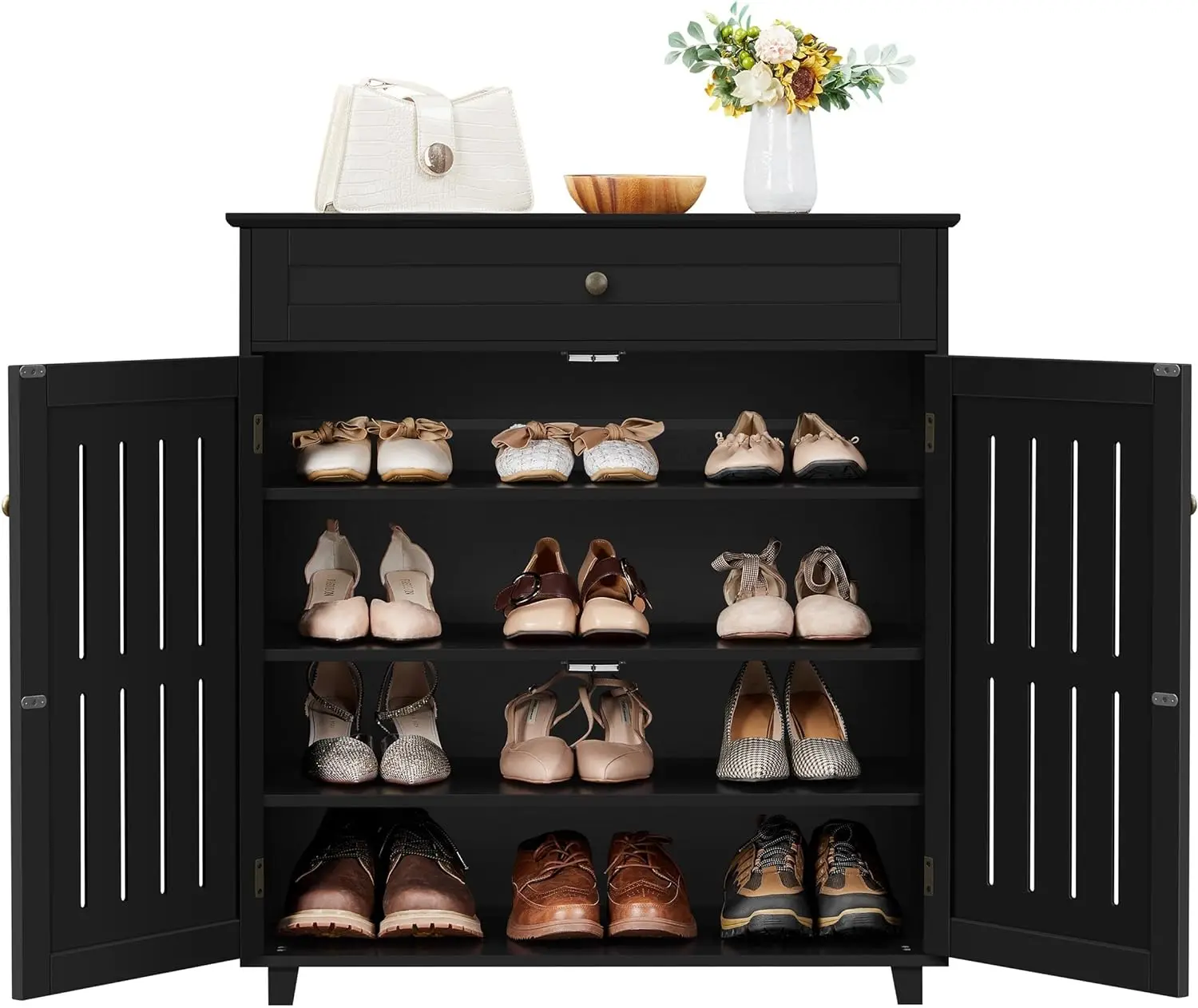 Yaheetech Shoe Cabinet, 4-Tier Shoe Storage Cabinet with Drawer & Adjustable Shelves, Wooden Shoe Rack Organizer with Louvered
Yaheetech Shoe Cabinet, 4-Tier Shoe Storage Cabinet with Drawer & Adjustable Shelves, Wooden Shoe Rack Organizer with Louvered