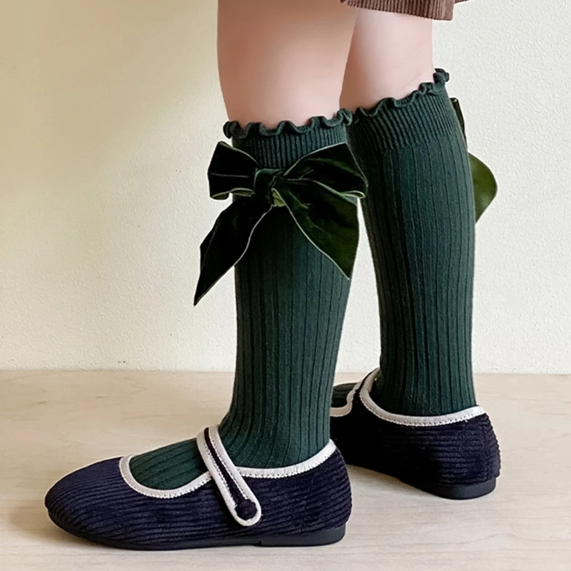 

YYDS Toddler Girls Knee High Socks Over the Calf Spring Autumn Stockings with Bowknot for Kids 3-10Y High Elastic Socks