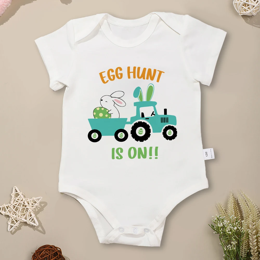 

“Egg Hunt is on” Kawaii Newborn Clothes Easter Bunny Fashion Cute Baby Boy and Girl Onesie Cartoon Casual Home Cotton Bodysuit