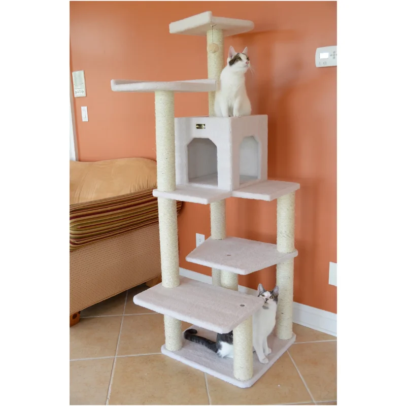 

Armarkat 68-in real wood Cat Tree & Condo Scratching Post Tower, Ivory cat toys cat shelf cat house cat tree tower