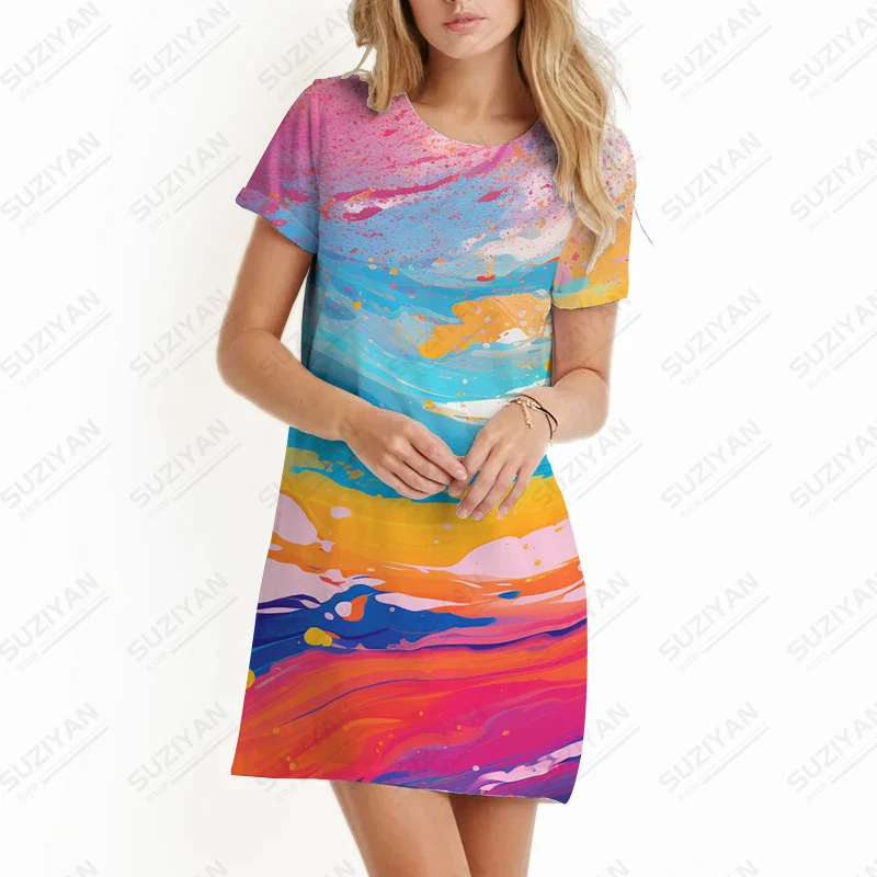 Holiday Casual Dress Loose Simple Oversized Dress Fashion Colorful 3D Printed Dress Summer Basic O-Neck Short -sleeved Dress
Holiday Casual Dress Loose Simple Oversized Dress Fashion Colorful 3D Printed Dress Summer Basic O-Neck Short -sleeved Dress