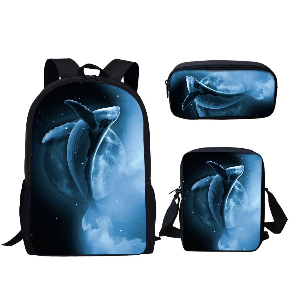 

School Bags 3Set for Teen Boys Girls Killer Whale Orca Print Travel Backpack for Kids Casual Bookbag Large Capacity Backpack