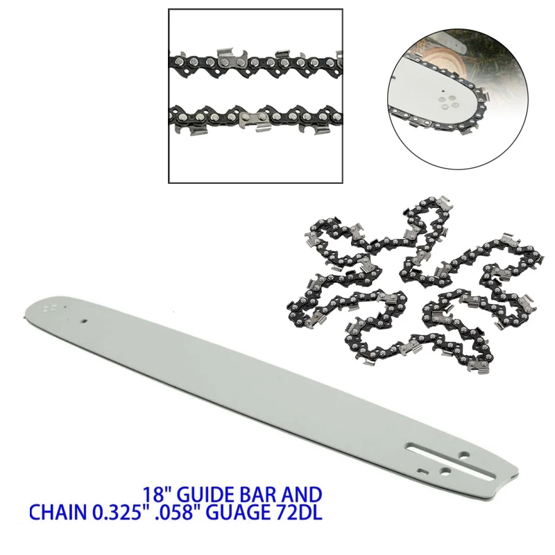 18" Guide Bar+Chain 0.325" .058" Guage 72DL For 62CC 58CC 52CC Chainsaw Replacement Parts Garden Tools Accessories
18" Guide Bar+Chain 0.325" .058" Guage 72DL For 62CC 58CC 52CC Chainsaw Replacement Parts Garden Tools Accessories