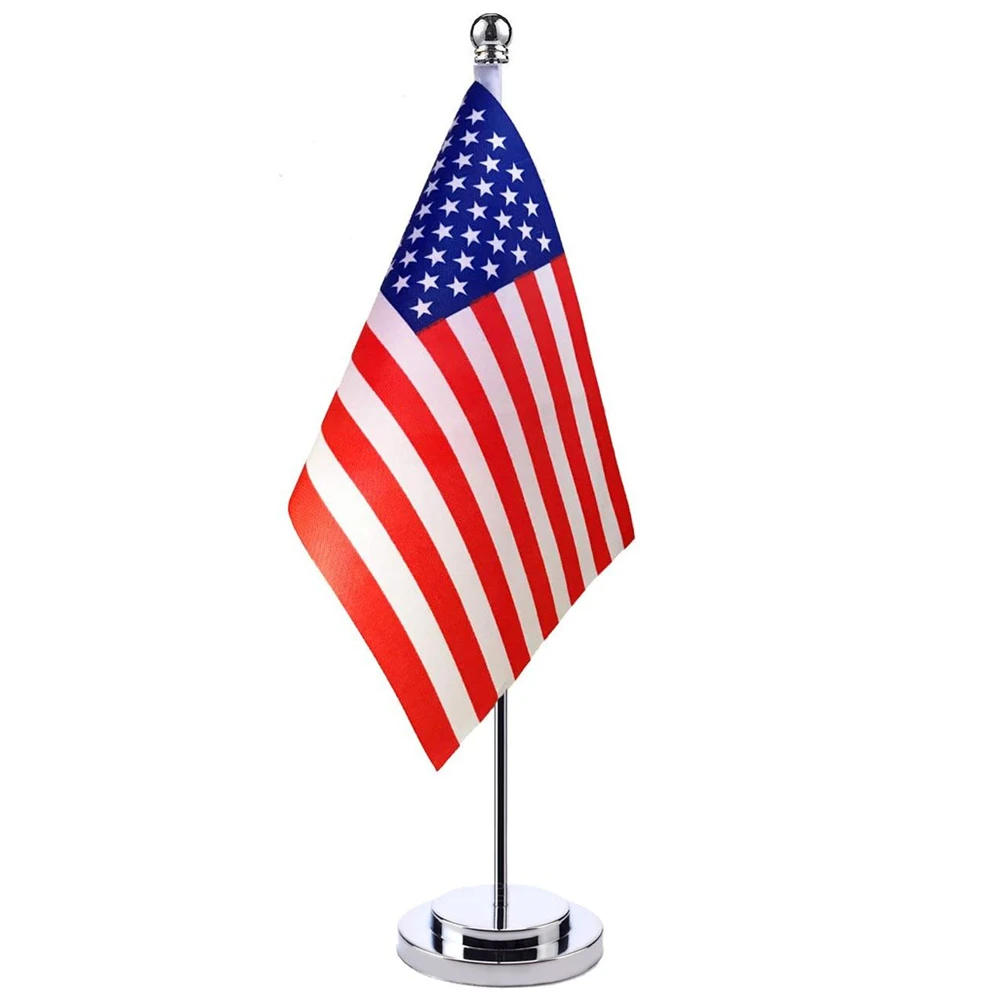 

14x21cm Office Desk Flag Of The United States Banner Boardroom Table Stand Pole USA Cabinet Flag Set Meeting Room Decor