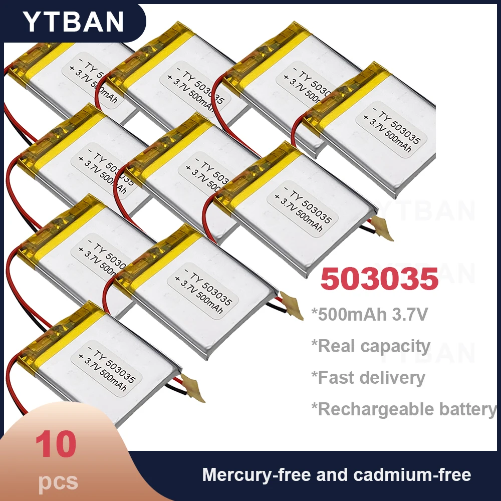 10PCS 503035 3.7V 500mAh Long-lasting Rechargeable Polymer Li-ion Battery for DVD Navigation GPS Medical Equipment Coal Miner
10PCS 503035 3.7V 500mAh Long-lasting Rechargeable Polymer Li-ion Battery for DVD Navigation GPS Medical Equipment Coal Miner