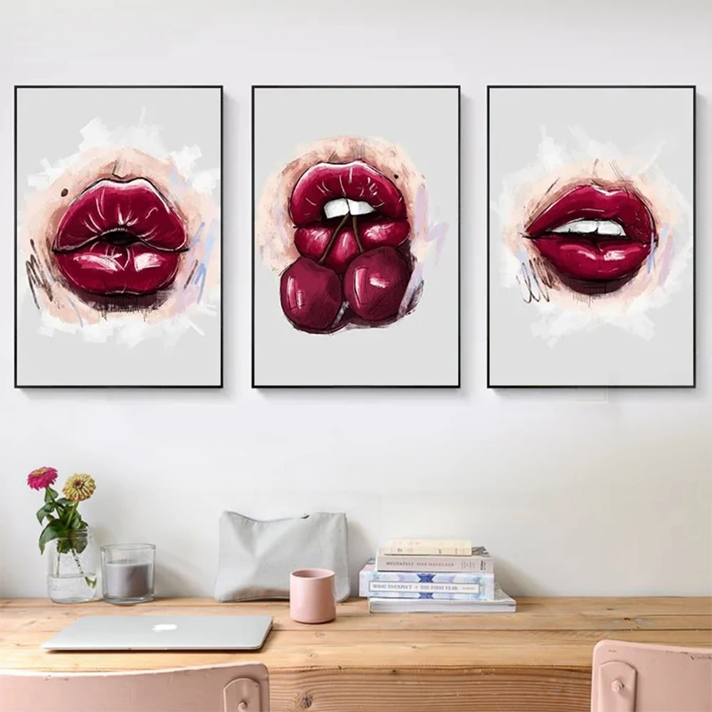 Fashionable Sexy Red Lip Cherry Poster Sketching Nordic Canvas Drawing Lip Wall Art Modern Painting Living Room Decor Pictures 
Fashionable Sexy Red Lip Cherry Poster Sketching Nordic Canvas Drawing Lip Wall Art Modern Painting Living Room Decor Pictures