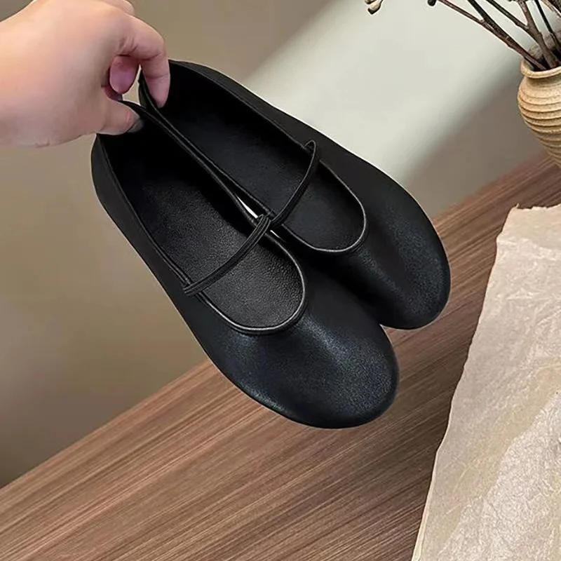 

The High Quality ROW Mary Jane Comfortable Ballet Flat Shoes with True Leather Black Women's Anti slip Shoes 2024 Casual Shoes