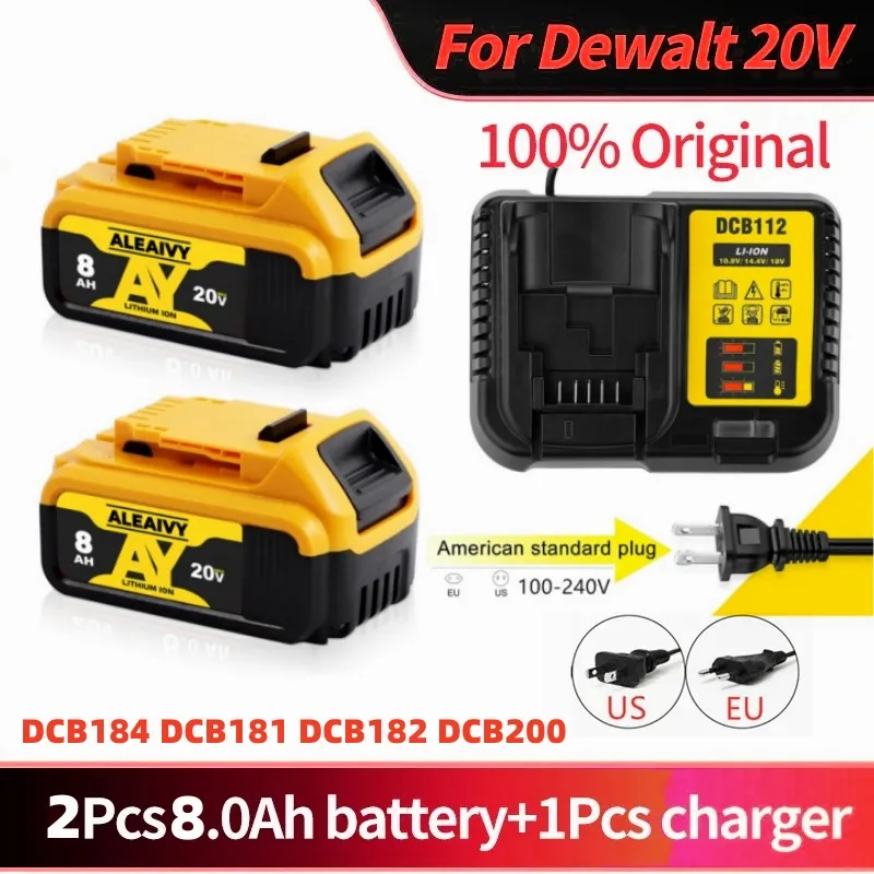 

New Battery Compatible with Dewalt Power Tools 18V 8.0Ah Rechargeable Electric Tool Lithium Batteries 20V 18Volt 18v 5Ah 6Ah 8Ah